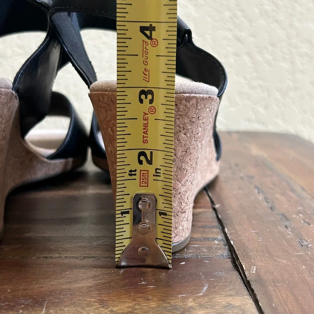 Clarks Lafley‎ Lily Wedge Sandals Women 10 Black Leather Comfort New